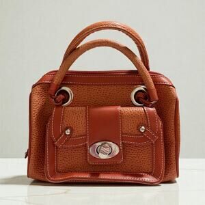 FranklinCovey Leather Small Satchel Warm Terracotta Rust Brown Turn Lock